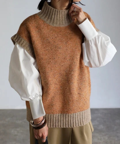 mix nep high-neck knit vest / orange