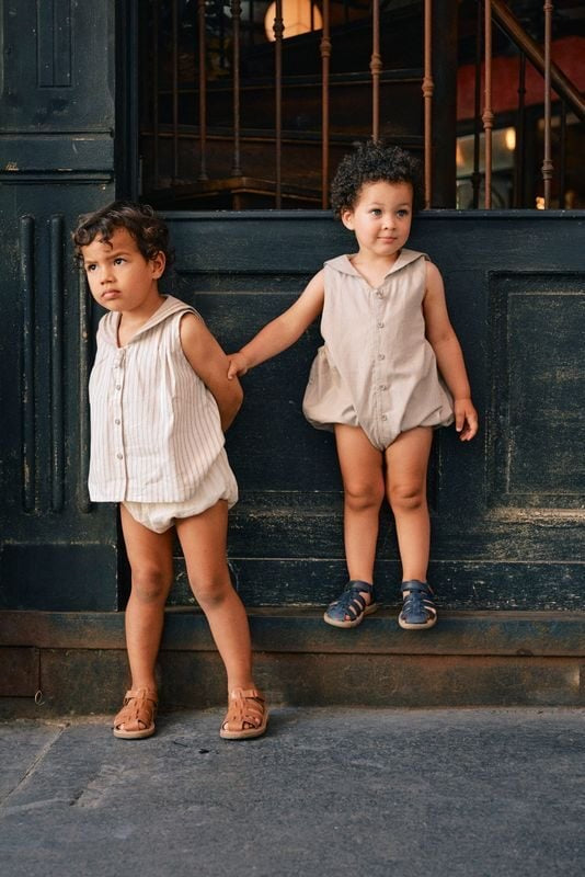 Romper VIGNY - beige fine stripes [Maison Marelle](25SS DROP2)