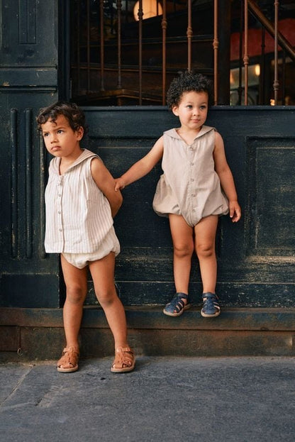 Romper VIGNY - beige fine stripes [Maison Marelle](25SS DROP2)