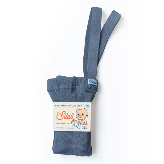 Retro Ribbed Footless Tights  - Steel Blue Blend