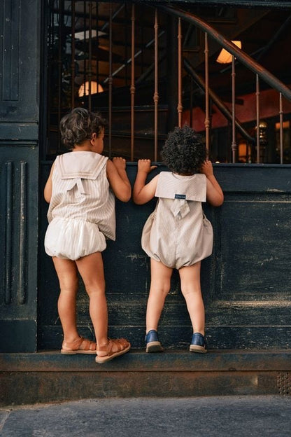 Romper VIGNY - beige fine stripes [Maison Marelle](25SS DROP2)
