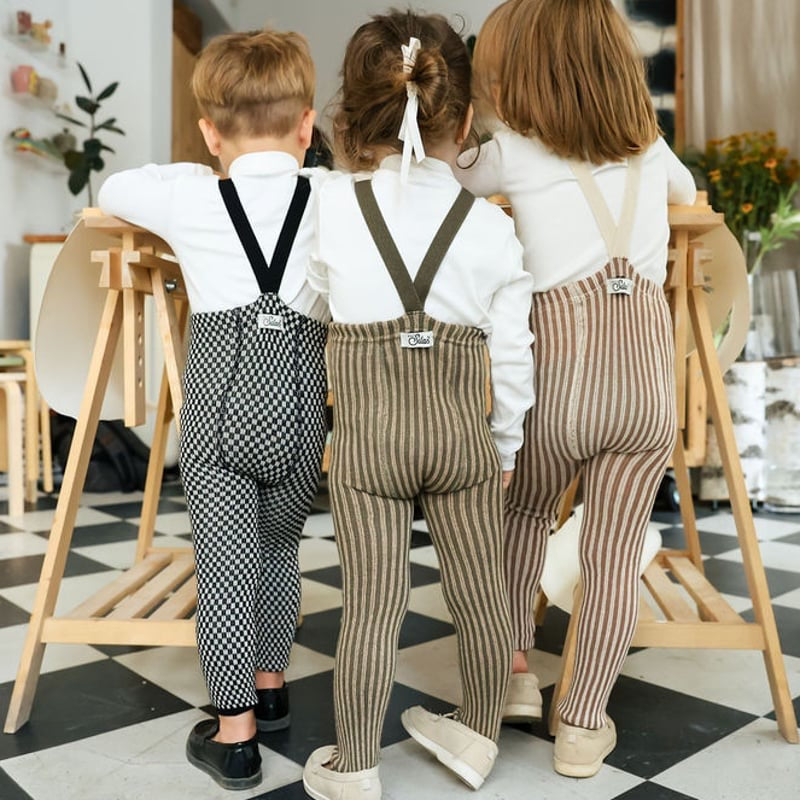 Retro Ribbed Footed Tights - Seaweed Brown × Peanut Striped [SILLY Silas]