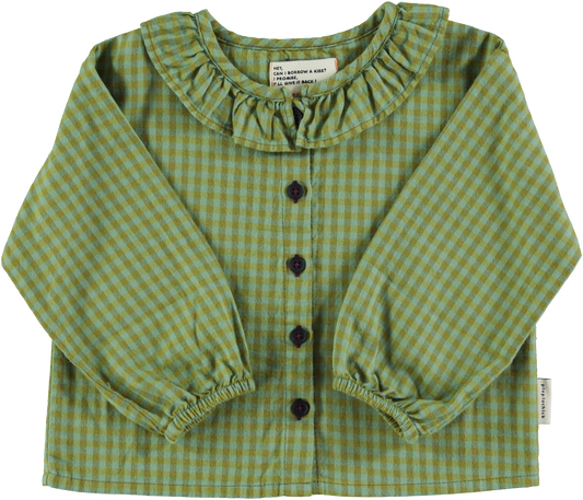 Frill Collar Blouse - Green checkered [piupiuchick] (25AW)
