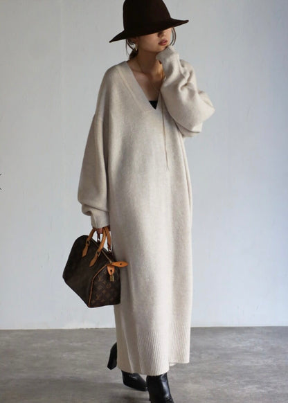Deep V-neck Onepiece - Ivory