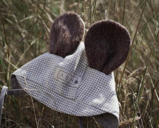 WOOL MOUSE BRIM BONNET - HOUNDSTOOTH (ALPACA EAR)