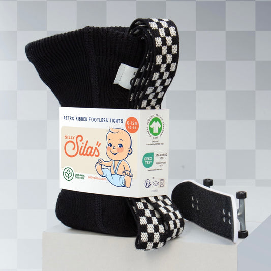 Retro Ribbed Footless Tights - Classic Black Checked [SILLY Silas]
