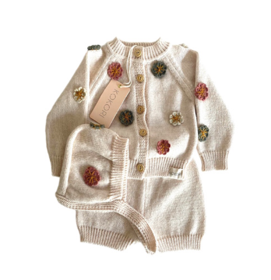 [KOKORI] FLOWER CARDIGAN SET BEIGE - AW23