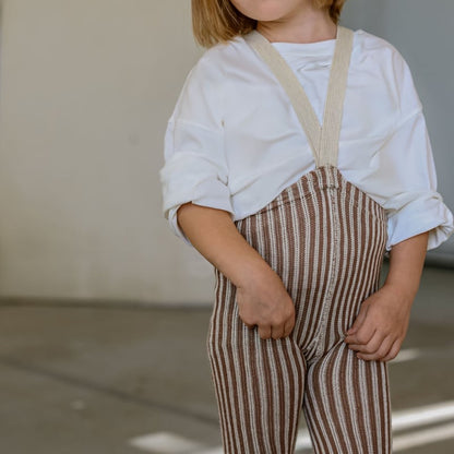 Retro Ribbed Footless Tights - Granola × Cream Striped