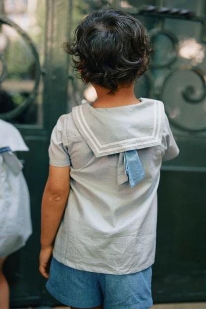 blouse MAHON -blue fine stripes [Maison Marelle](25SS DROP2)