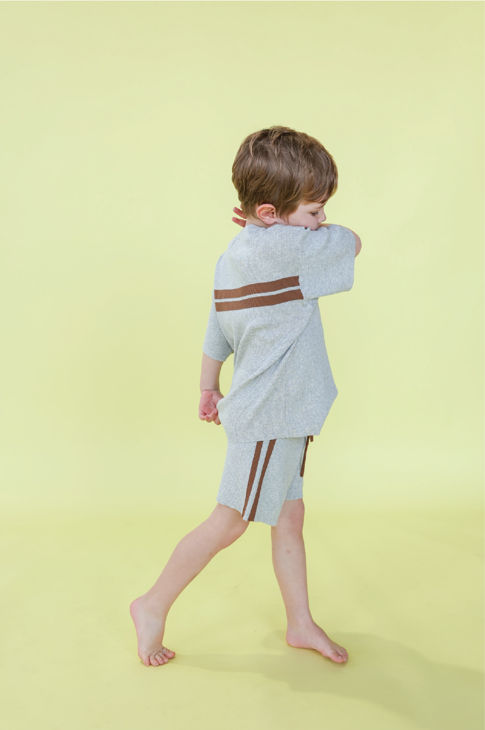 Organic Striped Ribbed Knit Shorts - Grey Marle [GROWN] (25SS)