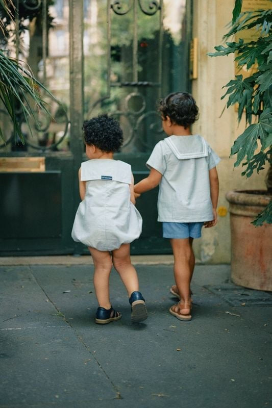 Romper VIGNY - blue fine stripes [Maison Marelle](25SS DROP2)