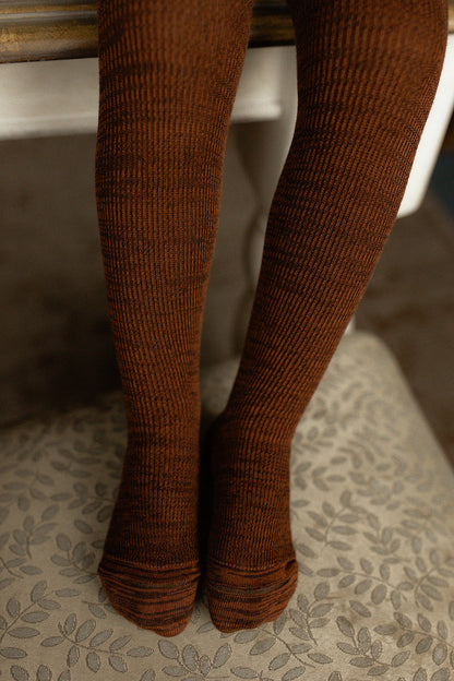 Retro Ribbed Footed Tights - Spicy Chai [SILLY Silas]