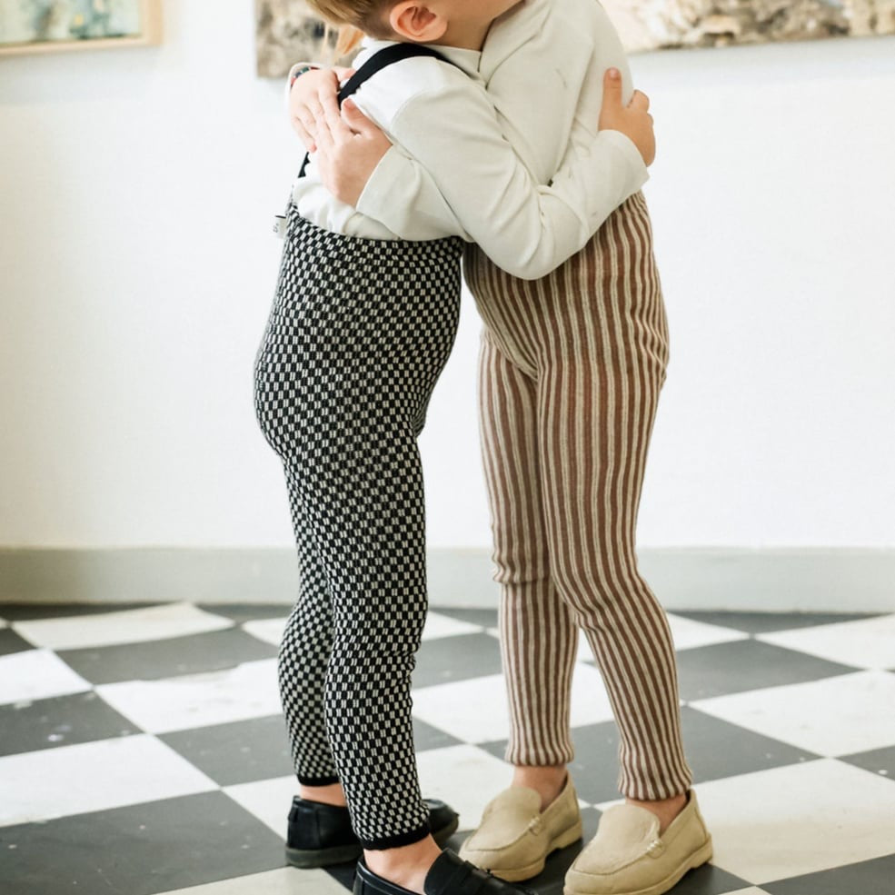 Retro Ribbed Footless Tights - Black × White Checked