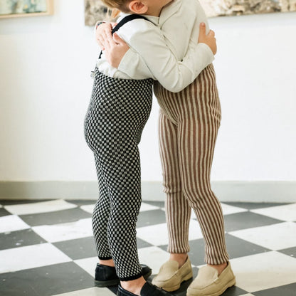 Retro Ribbed Footless Tights - Black × White Checked