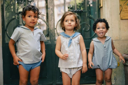 Romper VIGNY - blue fine stripes [Maison Marelle](25SS DROP2)