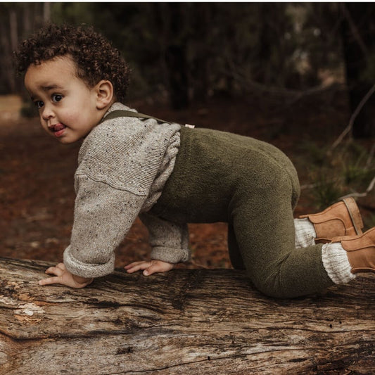 Retro Teddy Footless Tights With Braces - Olive [SILLY Silas]