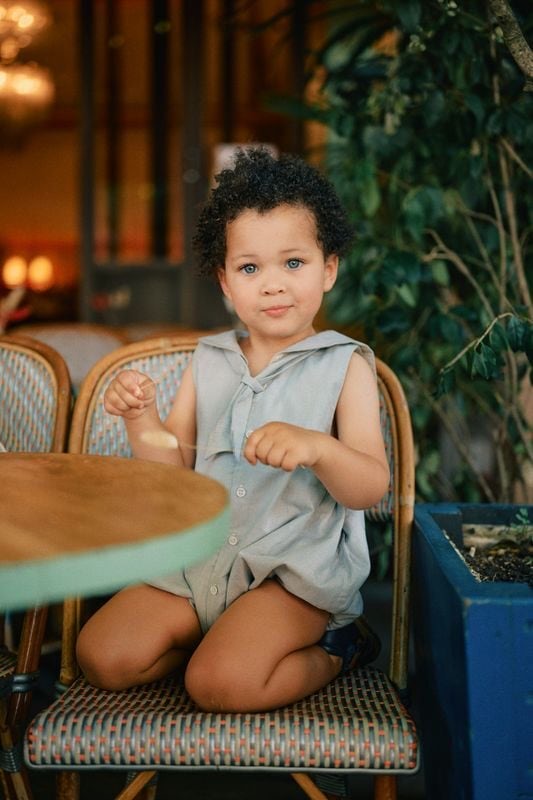 【オーダー会】 Romper VIGNY - blue fine stripes [Maison Marelle](25SS DROP2)