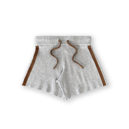 Organic Striped Ribbed Knit Shorts - Grey Marle [GROWN] (25SS)