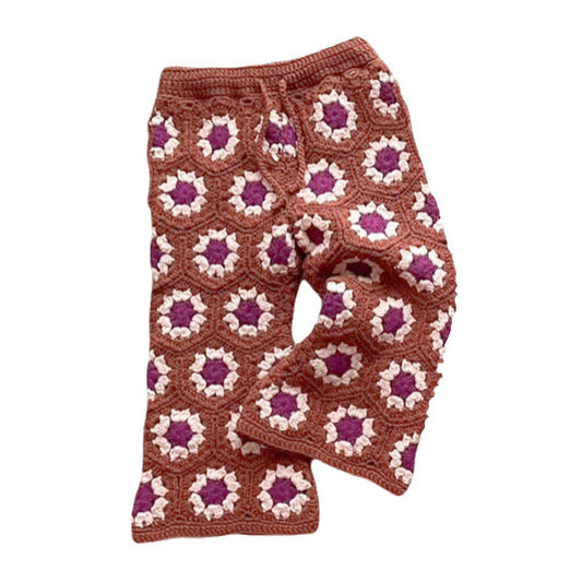 crochet pants - light brown×purple