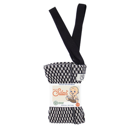 Retro Ribbed Footless Tights - Black × White Checked