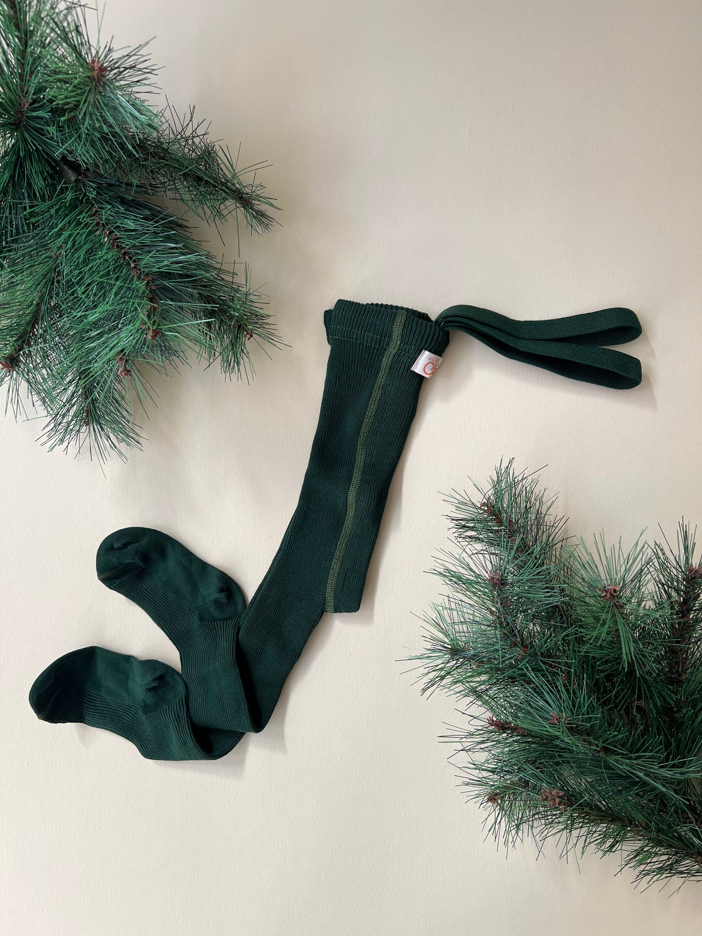 Retro Ribbed Footed Tights - Dark Forest Green [SILLY Silas]