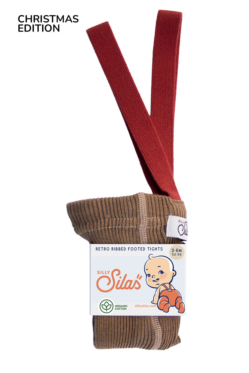 Retro Ribbed Footed Tights - Acorn Brown×Maple Leaf [SILLY Silas × organic zoo]