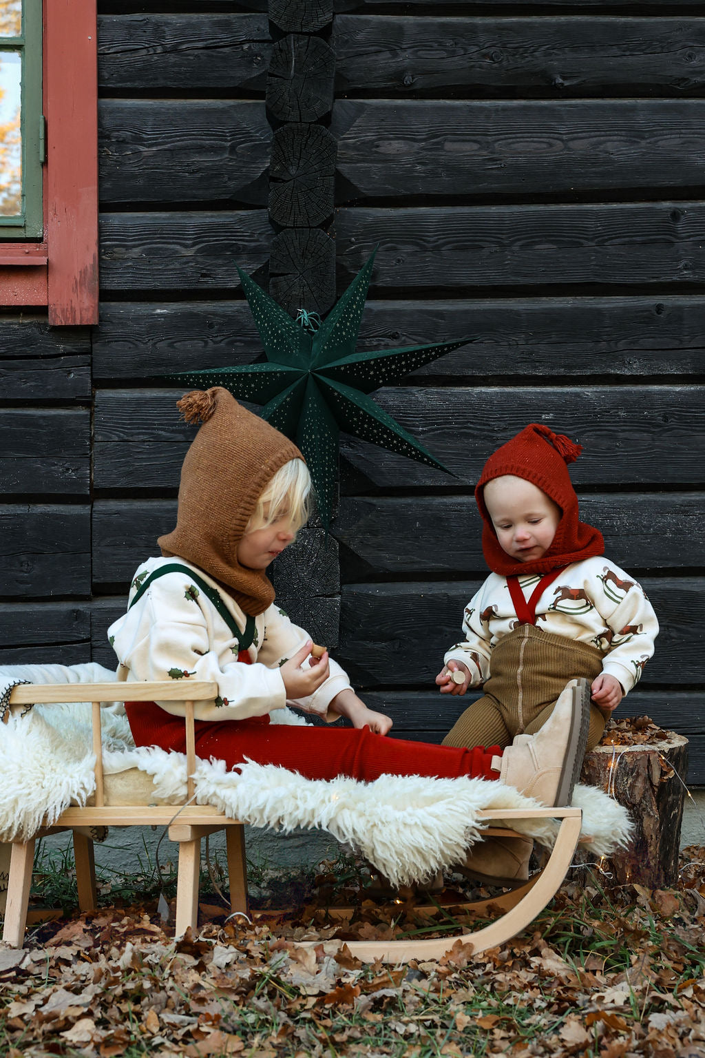 Retro Ribbed Footless Tights - Acorn Brown×Maple Leaf [SILLY Silas × organic zoo]