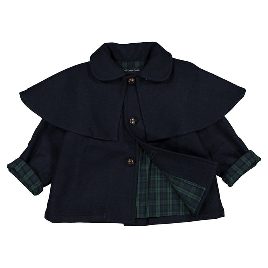 Coat AMOVIBLE cape SHERLOCK- Blue mostly wool [Maison Marelle](25AW Drop1)