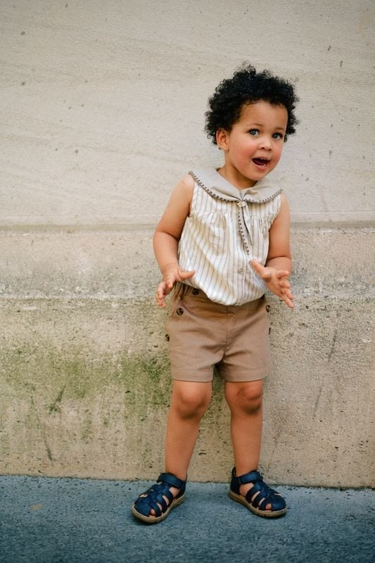 【オーダー会】 Blouse TRUDAINE - Beige large stripes [Maison Marelle](25SS DROP2)