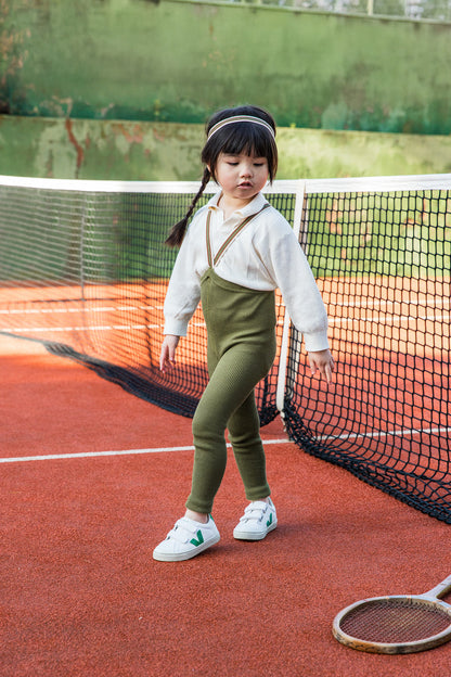 Retro Ribbed Footless Tights  - Olive striped