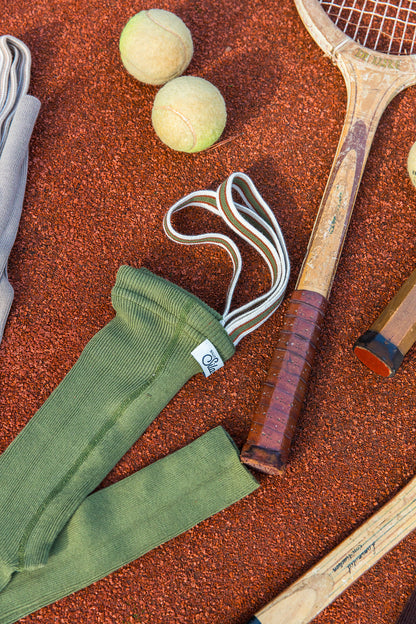 Retro Ribbed Footless Tights  - Olive striped