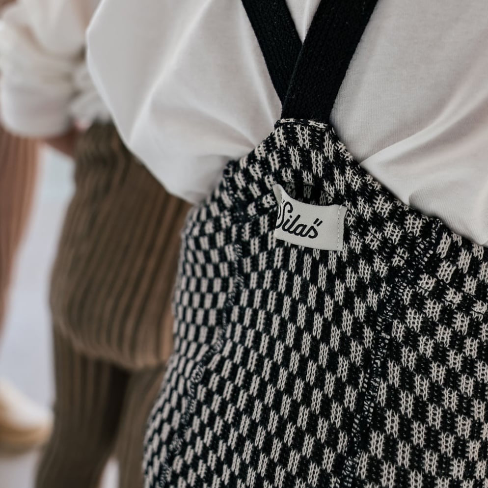 Retro Ribbed Footless Tights - Black × White Checked