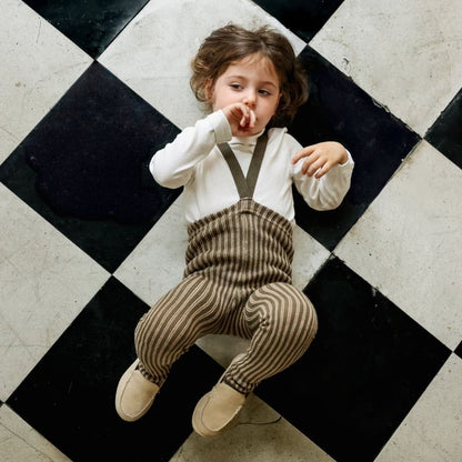 Retro Ribbed Footed Tights - Seaweed Brown × Peanut Striped [SILLY Silas]