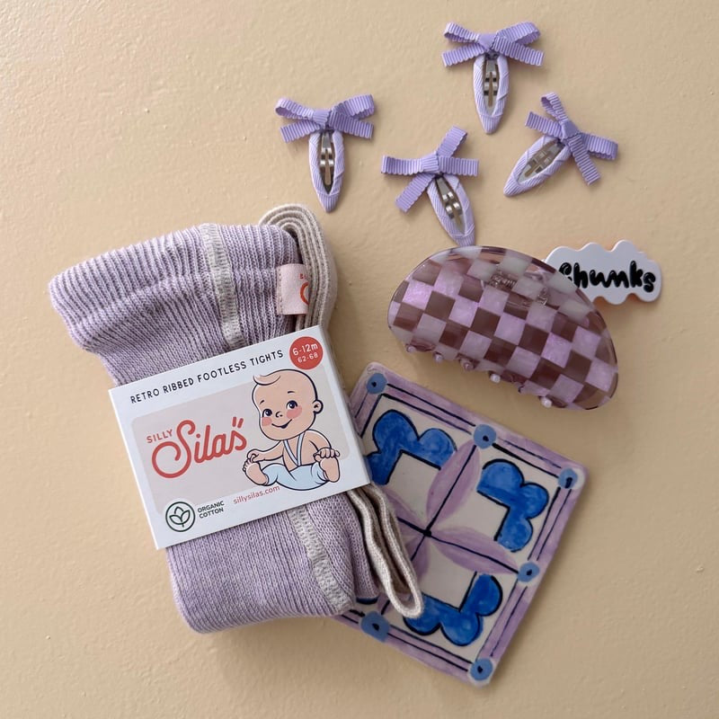 Retro Ribbed Footless Tights - Creamy Lavender [SILLY Silas]