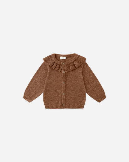 RUFFLE COLLAR CARDIGAN - HEATHERED CEDAR [QUINCY MAE] (25AW) Drop1