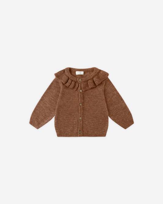 RUFFLE COLLAR CARDIGAN - HEATHERED CEDAR [QUINCY MAE] (25AW) Drop1