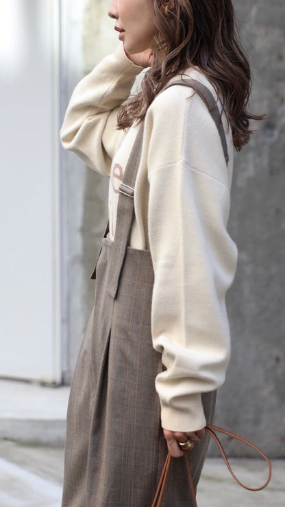 Check High-waist Salopette - Beige