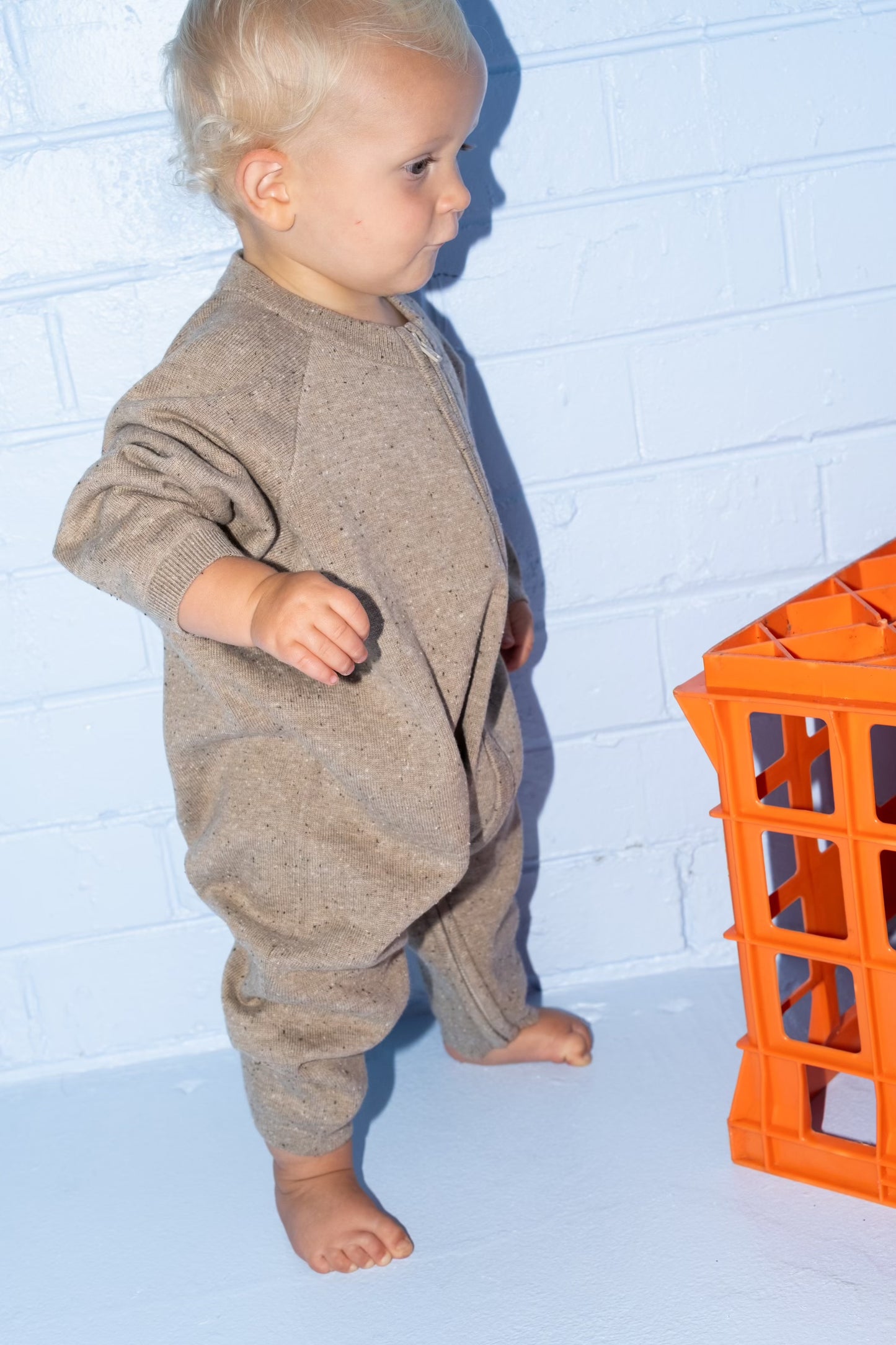 Organic Speckle Knit Zipper Starsuit - Oatmilk [GROWN] (26AW) drop2