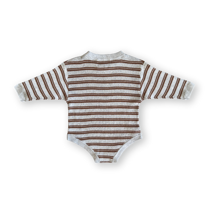 Ribbed Stripe Romper - Grey Marl / Brownie [GROWN] (25SS)