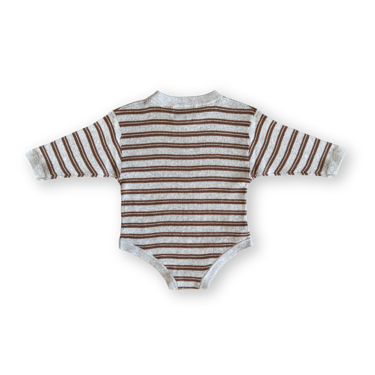 Ribbed Stripe Romper - Grey Marl / Brownie [GROWN] (25SS)