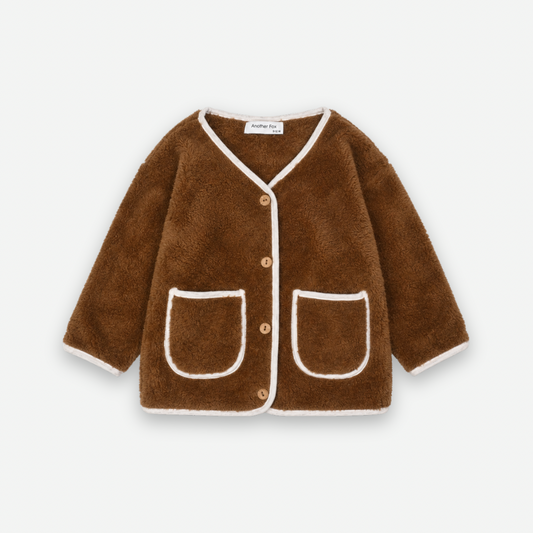 BROWN FLEECE KIDS CARDIGAN [Another Fox]