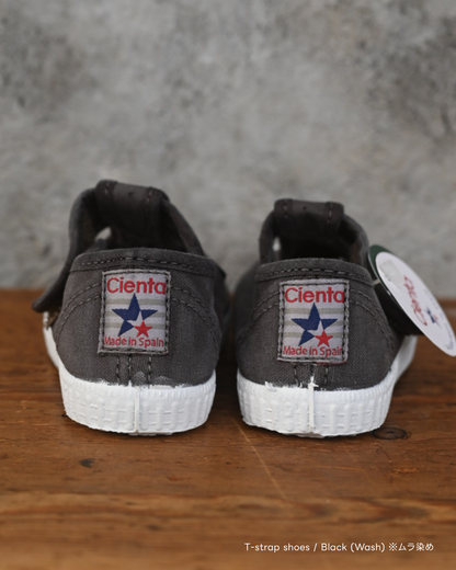 T-Strap Shoes - Black (Vintage Wash Dyed) [cienta]