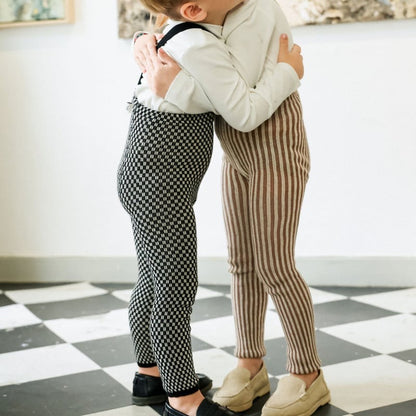 Retro Ribbed Footless Tights - Granola × Cream Striped