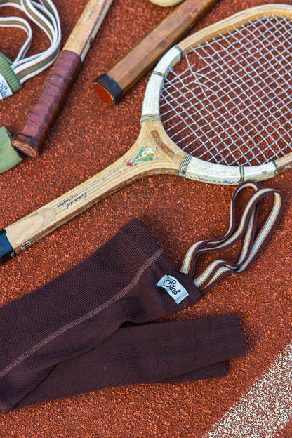Retro Ribbed Footless Tights  - Chocolate brown striped