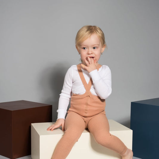 Retro Ribbed Footless Tights - Light Brown