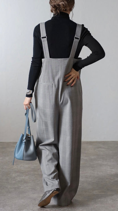Check High-waist Salopette - Gray