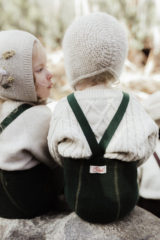 Retro Teddy Footed Tights With Braces - Dark Forest Green [SILLY Silas]