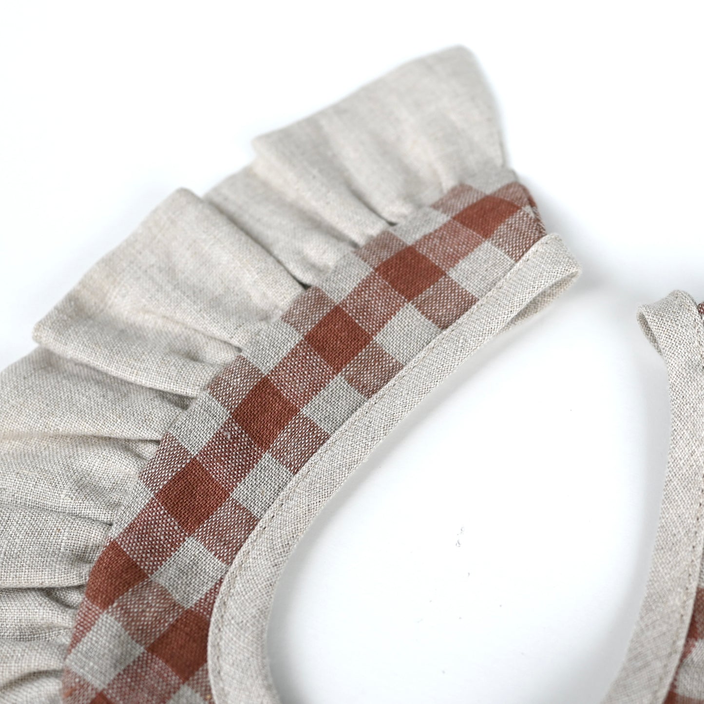 Linen Wavy Ruffle Collar - Neutral(Mocha gingham)