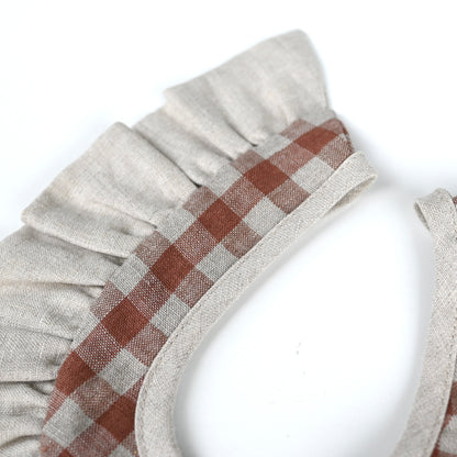 Linen Wavy Ruffle Collar - Neutral(Mocha gingham)