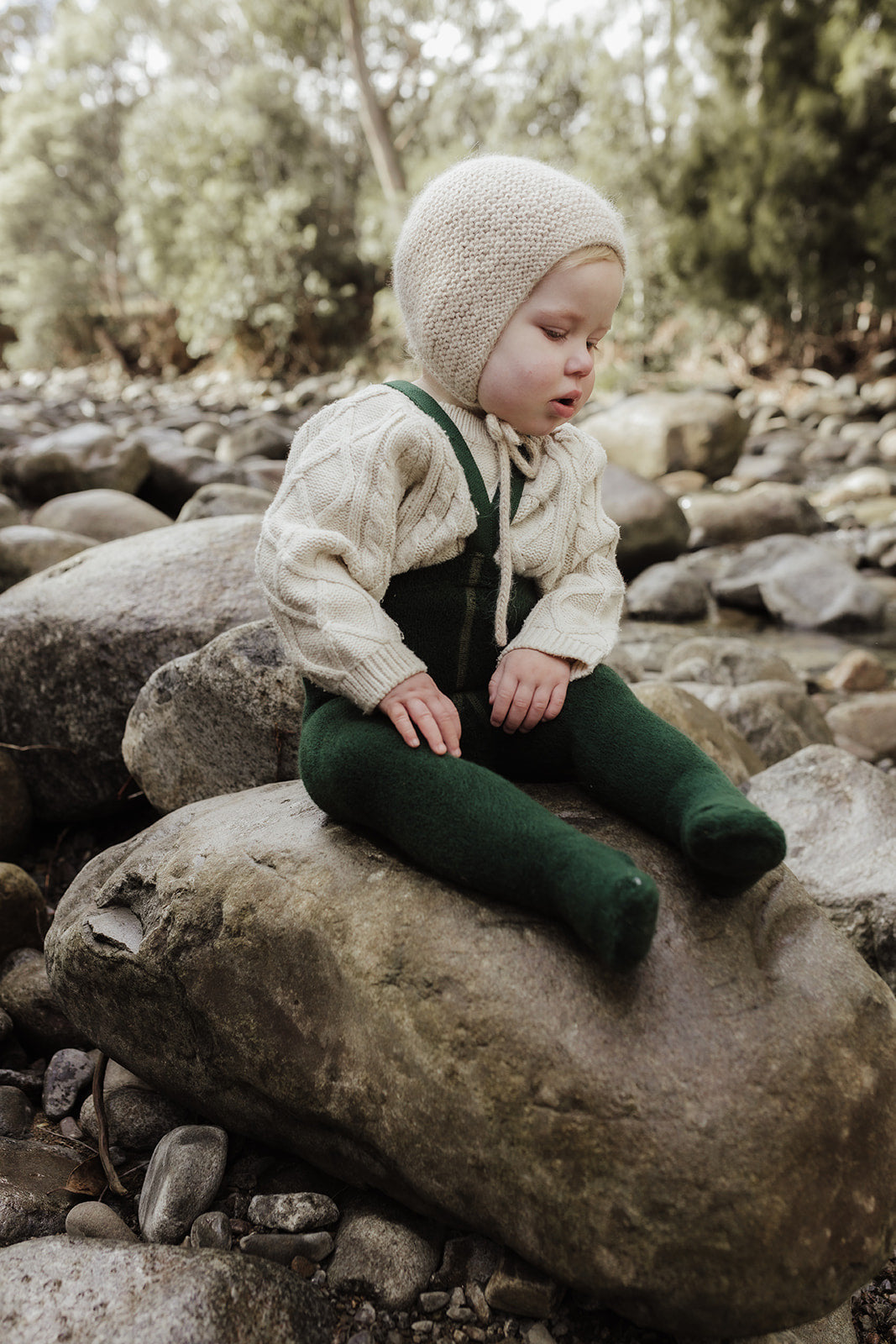 Retro Teddy Footed Tights With Braces - Dark Forest Green [SILLY Silas]